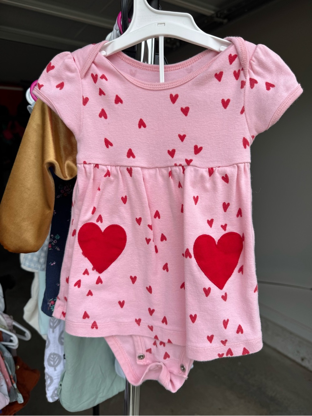 Pink Onesie with Red Hearts